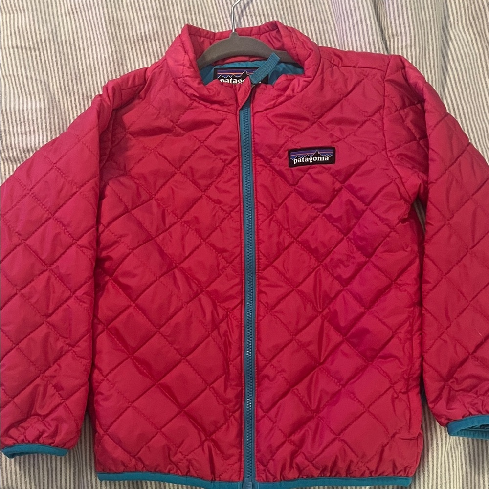 Patagonia Kids Puffer Jacket - Bright Pink with Blue Trim